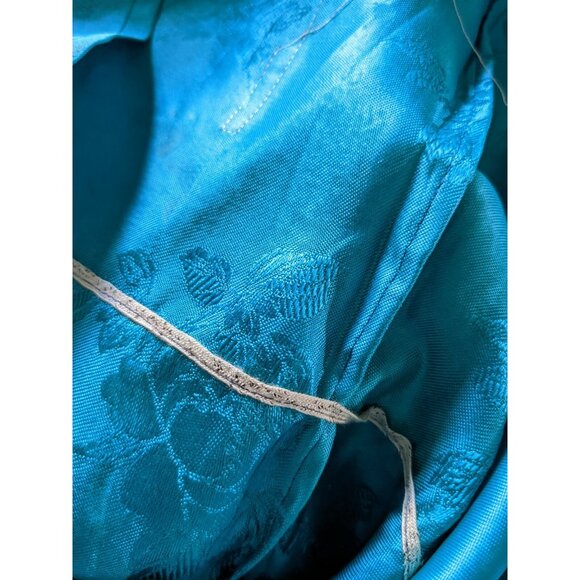 Vintage Traditional Chinese Pajama Set Laungewear Satin Turquoise Embroidery L - Picture 9 of 10